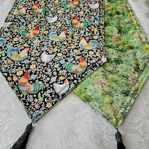 Rooster Themed Table Runner Reversible and Padded 72x14