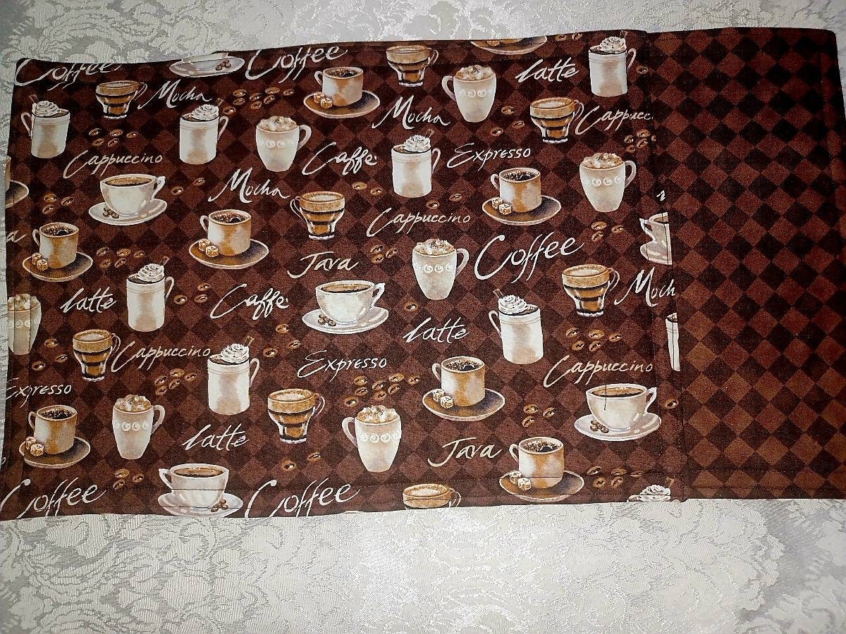 Coffee Themed Reversible Placemats Handmade and machine washable Set of 4