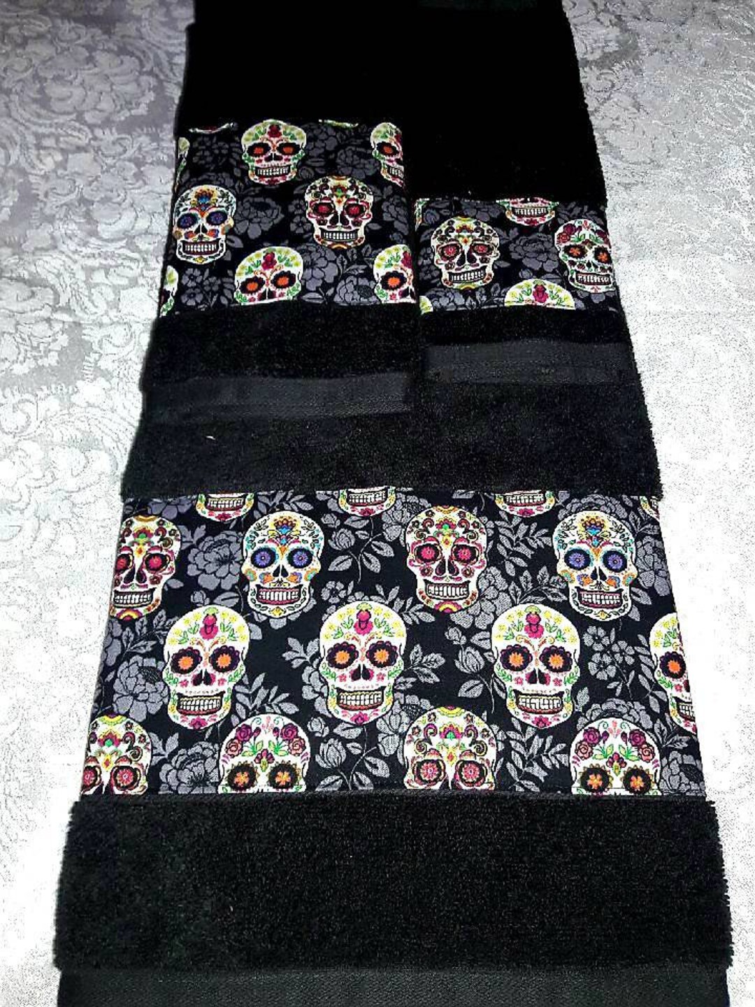 Sugar Skulls 3 Piece Bath Towel Sets, Bathroom Decor, Skull Decor - Etsy