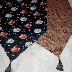 Coffee Themed Handmade Reversible Table Runner 72x14