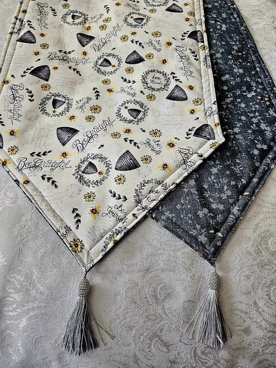 Honey Bee Themed Table Runner Reversible and Padded 72x14