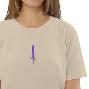 Embroidered Lavender T-Shirt: Organic Cotton Women&#39;s Tee