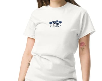 Embroidered Cornflower T-Shirt: Women's Soft Cotton Floral Tee