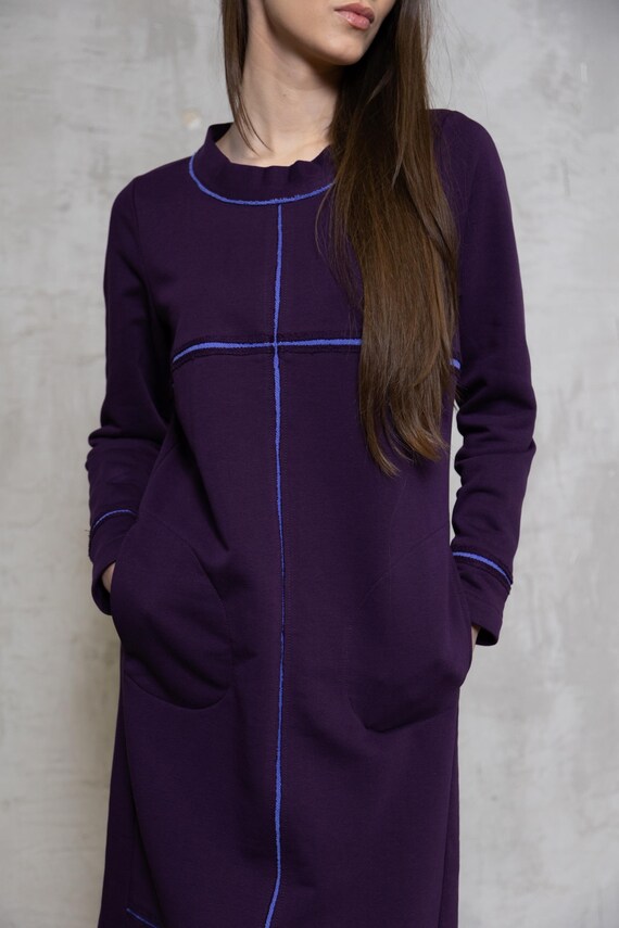 Handmade Eggplant Jersey Dress: Long Sleeve Cotton Blend