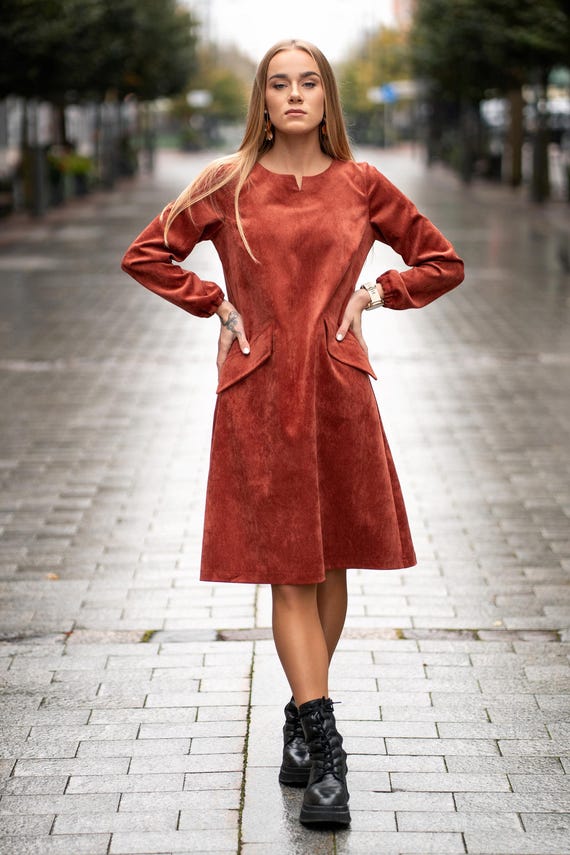 knee length dresses for ladies Queens Don't Do Drama Corduroy Gridline Midi Dress S / Ivory main image 0