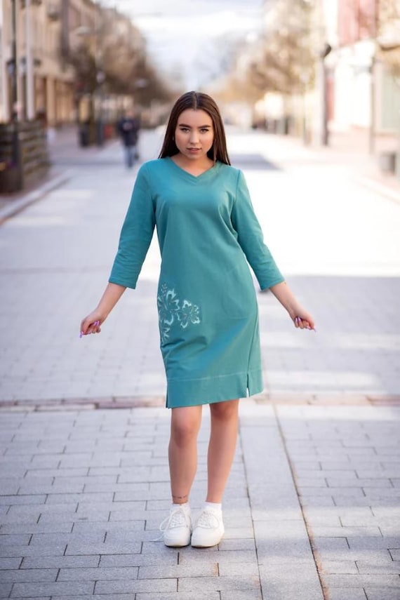 green emerald velvet dress Evelina Embroidered Knit Twirl Dress in Black and White main image 1