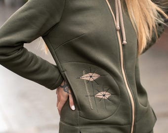 Tuta in jersey di cotone: dettagli fatti a mano, felpa con zip, pantaloni dritti