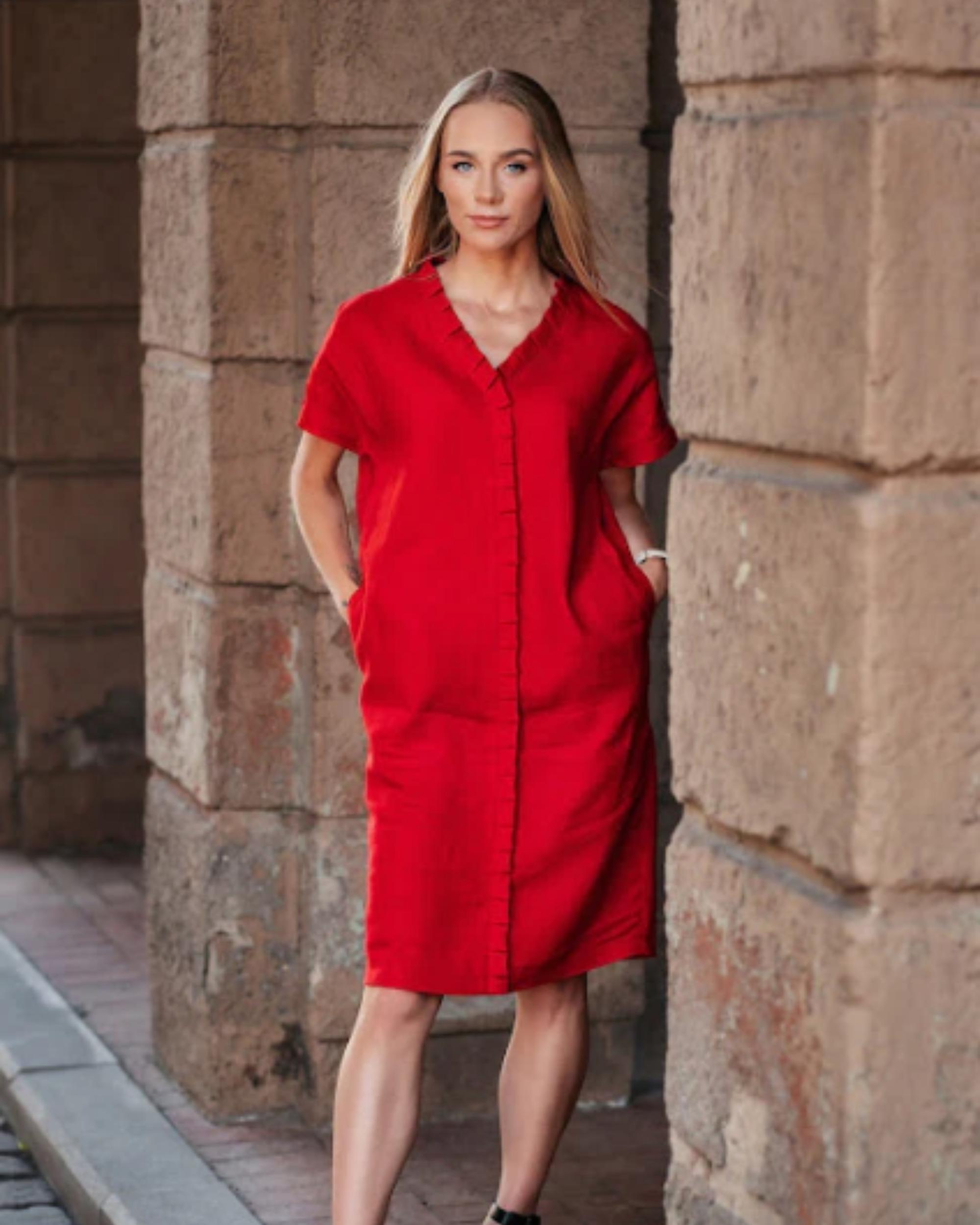 red linen shift dress EVEREVE Women's Lillian Linen Shift Dress, Size XL, Red, Cotton