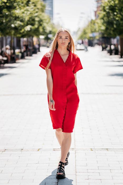 red linen shift dress EVEREVE Women's Lillian Linen Shift Dress, Size XL, Red, Cotton