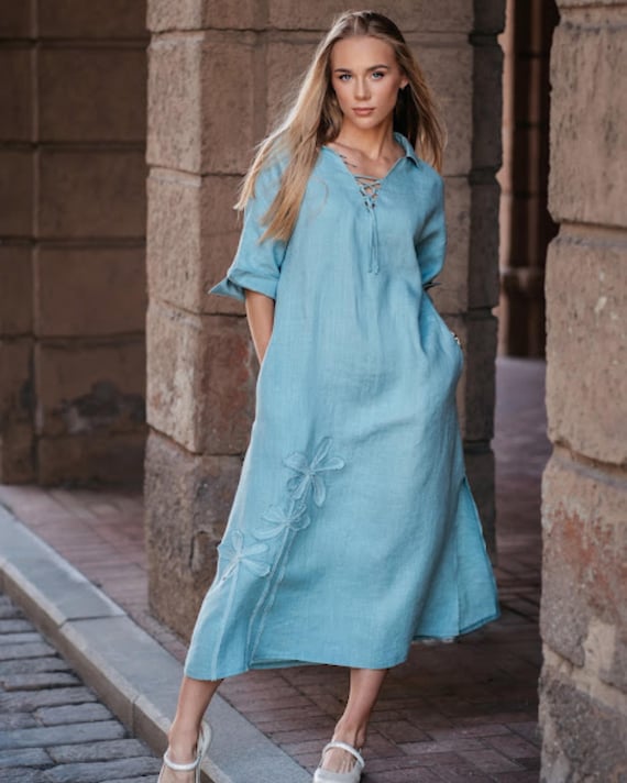 chinese dress ladies Katy Mint Linen Pocket Dress