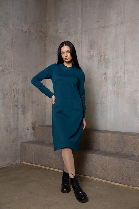 Handmade bell shape jersey dress, Warm cotton dress, Pockets Handmade bell shape jersey dress, Warm cotton dress, Pockets