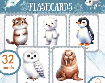 Polar Animals Watercolor Flashcards | Montessori Learning (Digital Download)