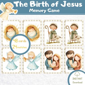 Birth of Jesus Memory Game, Nativity Bible Card Game (Digital Download)