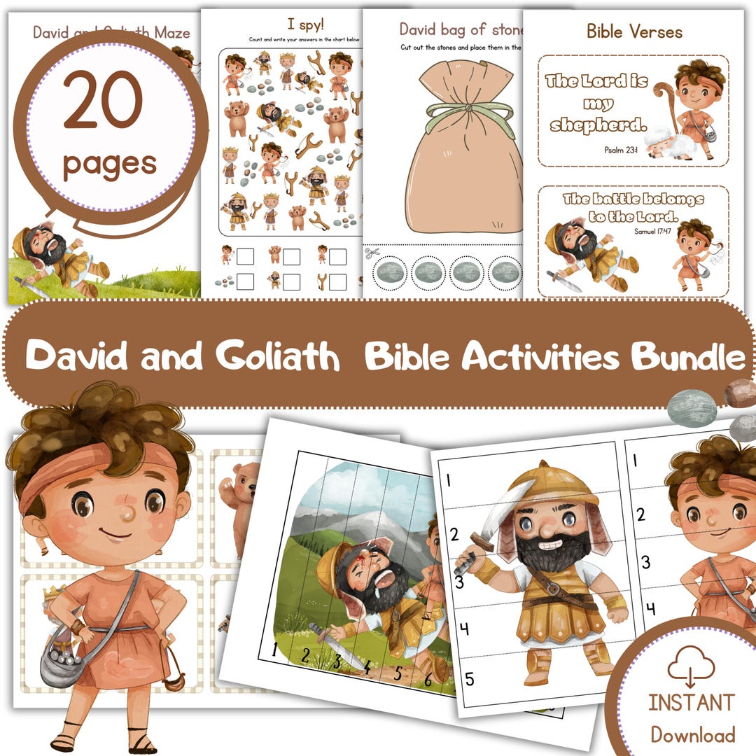 David and Goliath Kids Printable Activity Sheet, Bible Story Coloring ...