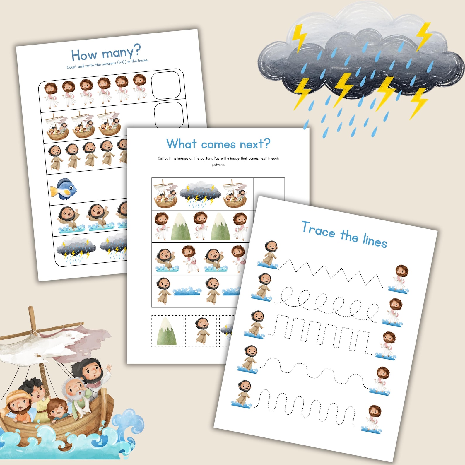 Jesus Walks on Water Activity Book: Bible Story Worksheets (digital ...