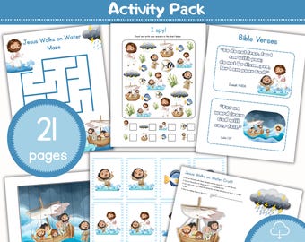 Jesus Walks on Water Activity Book: Bible Story Worksheets (Digital Download A4)