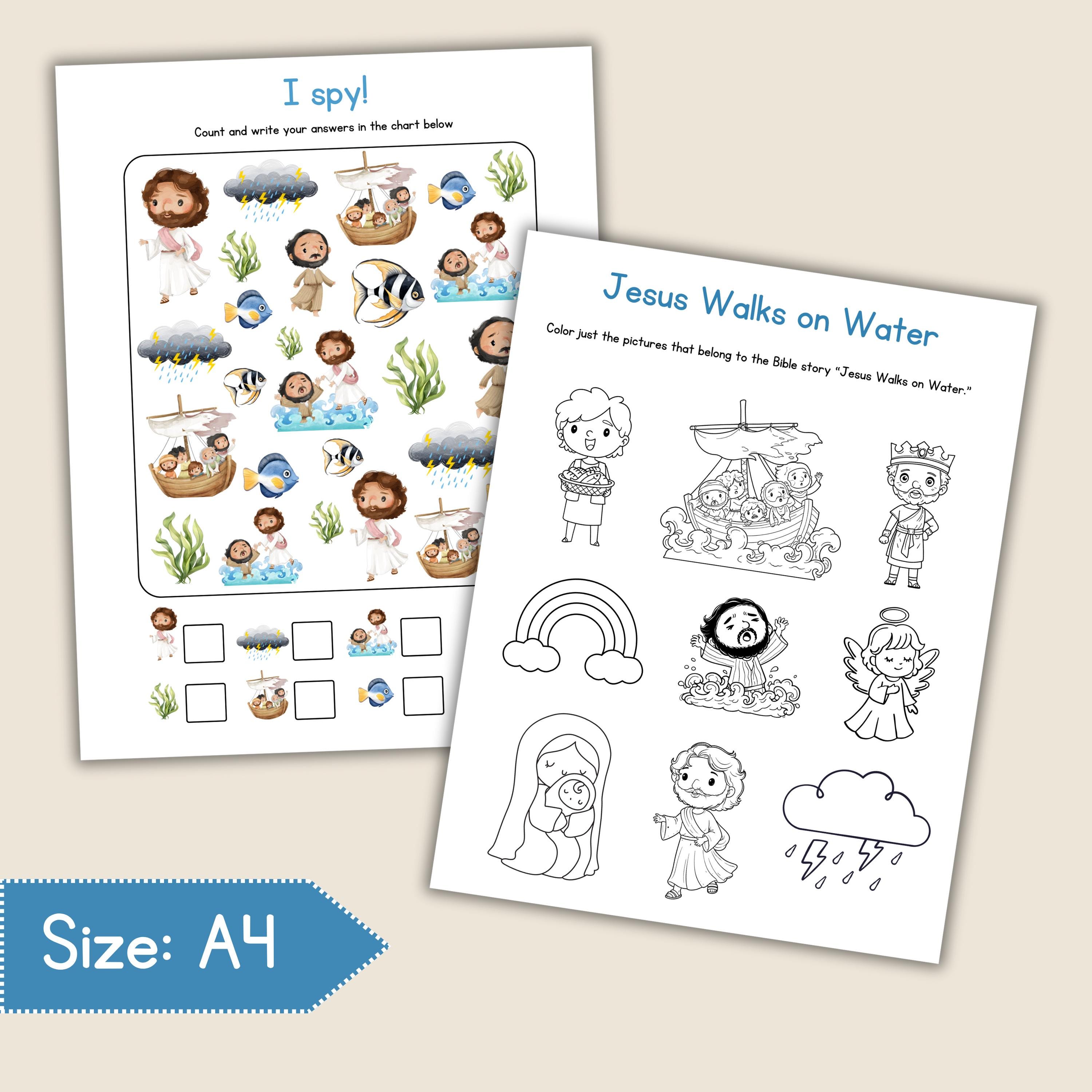 Jesus Walks on Water Activity Book: Bible Story Worksheets (digital ...