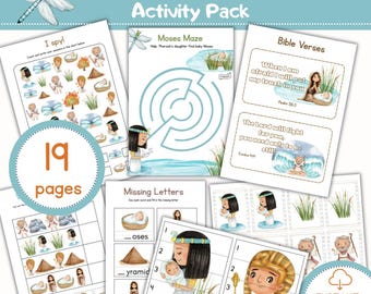 Moses Activity Book for Kids: Bible Story Worksheets (Digital Download A4 Size)