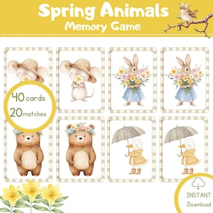 Juego de memoria Animales de primavera Juego de memoria Juego para niños Actividad de primavera Actividades de educación en el hogar Juego de correspondencias de primavera Juego de guardería preescolar
