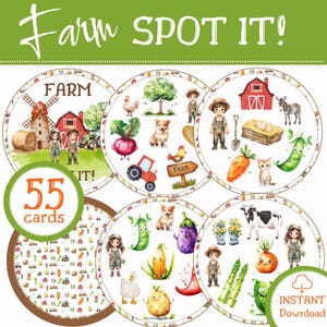 Boerderij Spot it|Dubbelspel|Farm Seek It| Familiespel| Feestspel|Farm Matching-spel