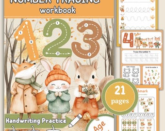 Number Tracing Worksheets|Kids Handwriting practice|Number Matching  1-10|Learning Numbers|PreschoolPrintable|Autumn activities