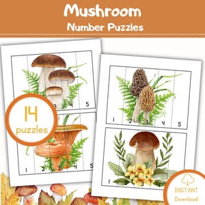 Printable Mushroom Number Puzzle | Numbers 1-10 | Montessori Counting Activity | Educational Puzzle for Preschool & Kindergarten