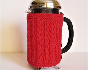 Red Cable Knit Aran French Press Coffee Cozy