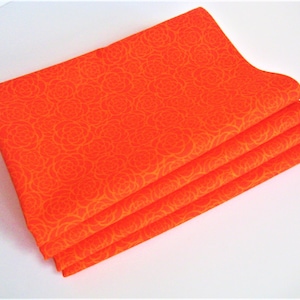 Cheerful Cloth Napkins, Modern Floral Tonal in Bright, Rich Orange, Set of Four