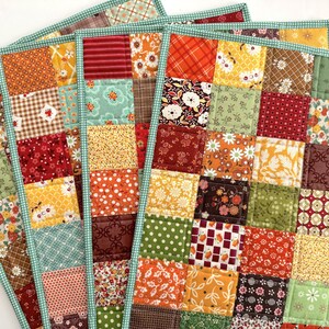 Quilted Patchwork Placemats, Cheerful Fall Color, Set of Four, 14" x 18"