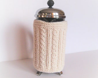 Natural Cable Knit Aran French Press Coffee Cozy