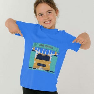洗車キッズTシャツ、洗車が大好きなお子様向け、オーガニックコットンと持続可能な素材