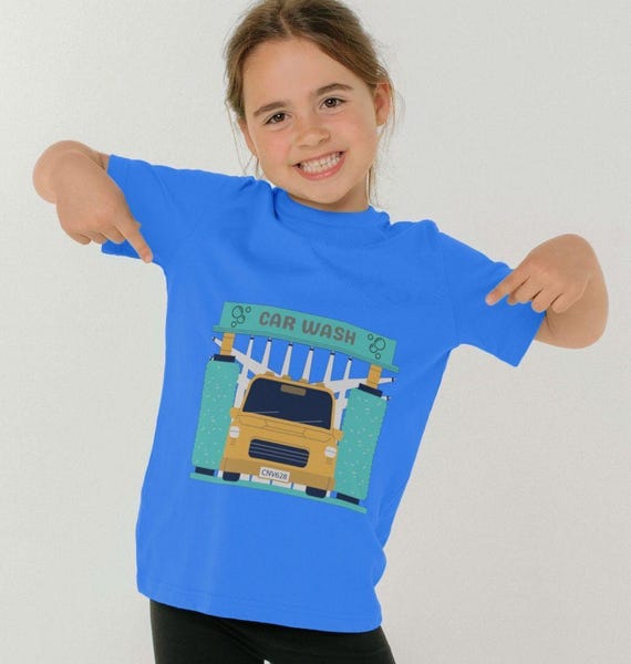 Car Wash Kids T-shirt, For Children Who Love The Car Wash, Organic Cotton And Sustainable