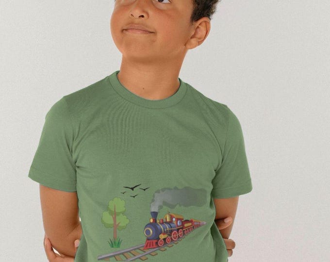 Children’s Train T-shirt, Steam Train Top, Organic Cotton Kids Tee