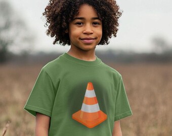 Organic Cotton Kids T-shirt With A Traffic Cone, Sustainable Tee For Children