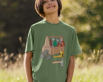 Children’s Tool T-shirt, Organic Cotton Top For Kids Who Love Tools