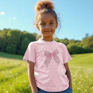 Mädchen T-shirt mit Gingham Bogen Und Herzen, Kinder Top aus Bio-Baumwolle
