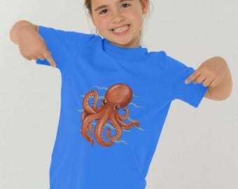 Camiseta infantil Octopus, camiseta infantil de algodón orgánico, sostenible