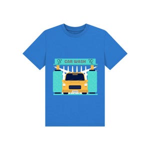 Biltvätt Barn T-shirt, För Barn Som Älskar Biltvätt, Ekologisk Bomull Och Hållbar Bright Blue