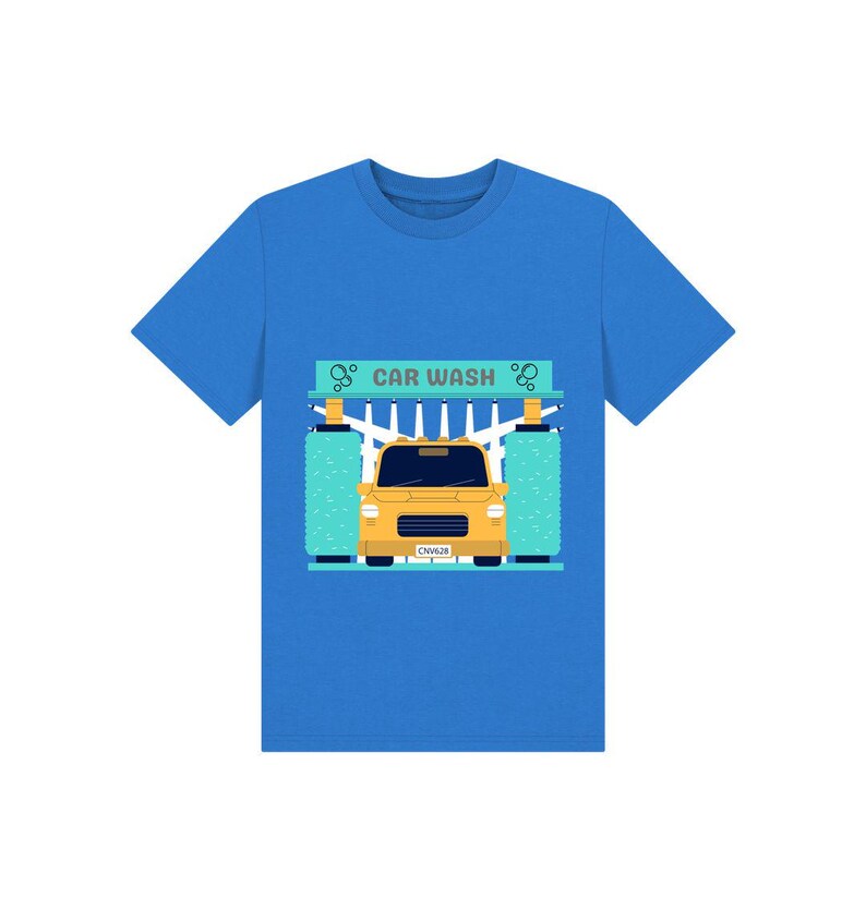Biltvätt Barn T-shirt, För Barn Som Älskar Biltvätt, Ekologisk Bomull Och Hållbar Bright Blue