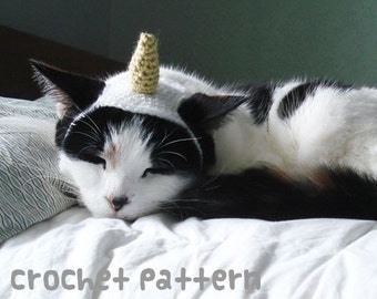 PATRON AU CROCHET - Costume de chapeau pour animaux de compagnie - PDF Téléchargement instantané - Chat licorne - Déguisement d’Halloween mignon