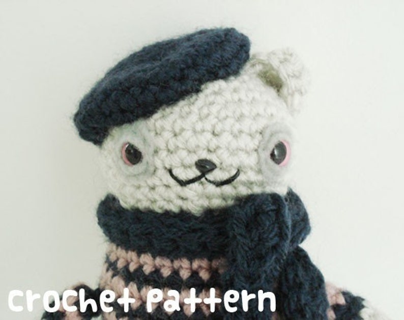 CROCHET PATTERN Amigurumi Parisian Bear Beatnik Poet Plushie image 1