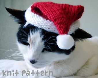 KNITTING PATTERN - Pet Hat Costume - PDF Instant Download - Santa Claus Cat - Cute Christmas Gift