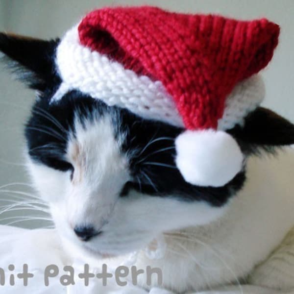 KNITTING PATTERN - Pet Hat Costume - PDF Instant Download - Santa Claus Cat - Cute Christmas Gift