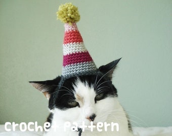 MODÈLE AU CROCHET - Costume de chapeau pour animaux de compagnie - Téléchargement instantané PDF - Chat de fête d’anniversaire - Cadeau mignon