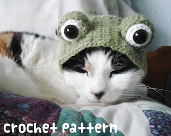 MODÈLE AU CROCHET - Costume de chapeau pour animaux de compagnie - Téléchargement instantané PDF - Chat grenouille - Déguisement d’Halloween mignon