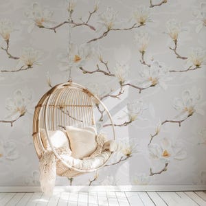Bonheur de magnolia, aquarelle florale, papier peint amovible, floral peel and stick, papier peint magnolia, revêtement mural, décoration d'intérieur, floral,