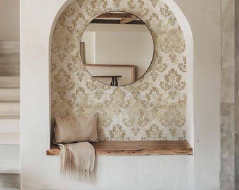 Golden Damask Removable Wallpaper: Vintage Style Peel and Stick