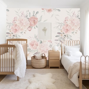 Rosy Meadow, Aquarelle florale, Papier peint amovible, Revêtement mural floral avec pellicule de protection, décoration d'intérieur, floral