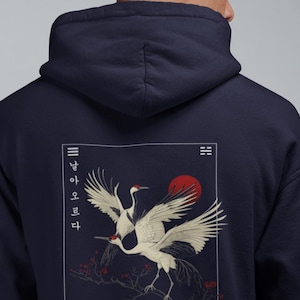 Koreansk vit tranhuvtröja: Unisex asiatisk stil, traditionell design