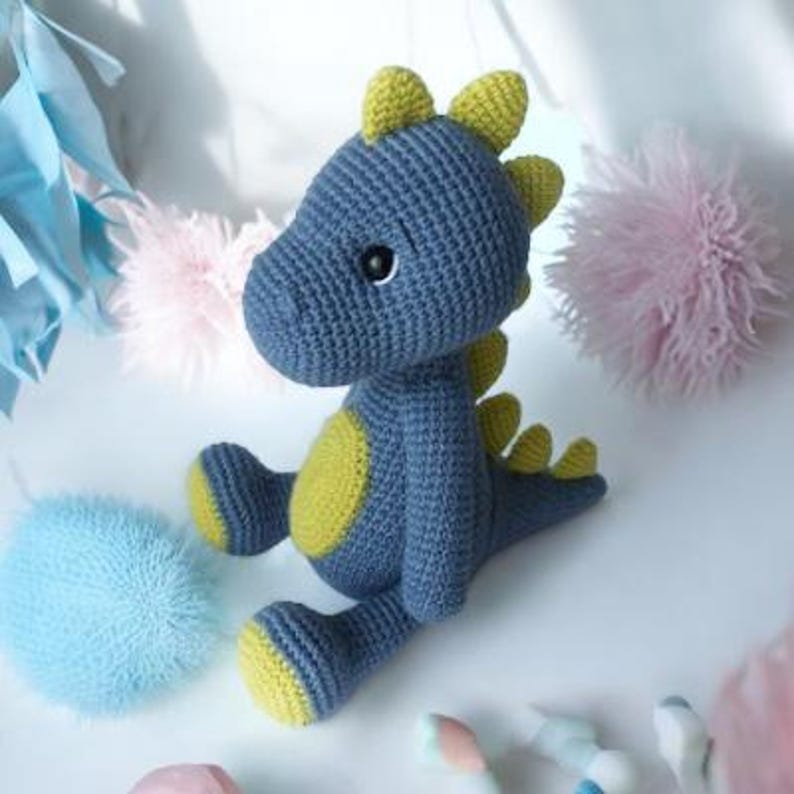 Handmade Crochet Blue Dinosaur Toy